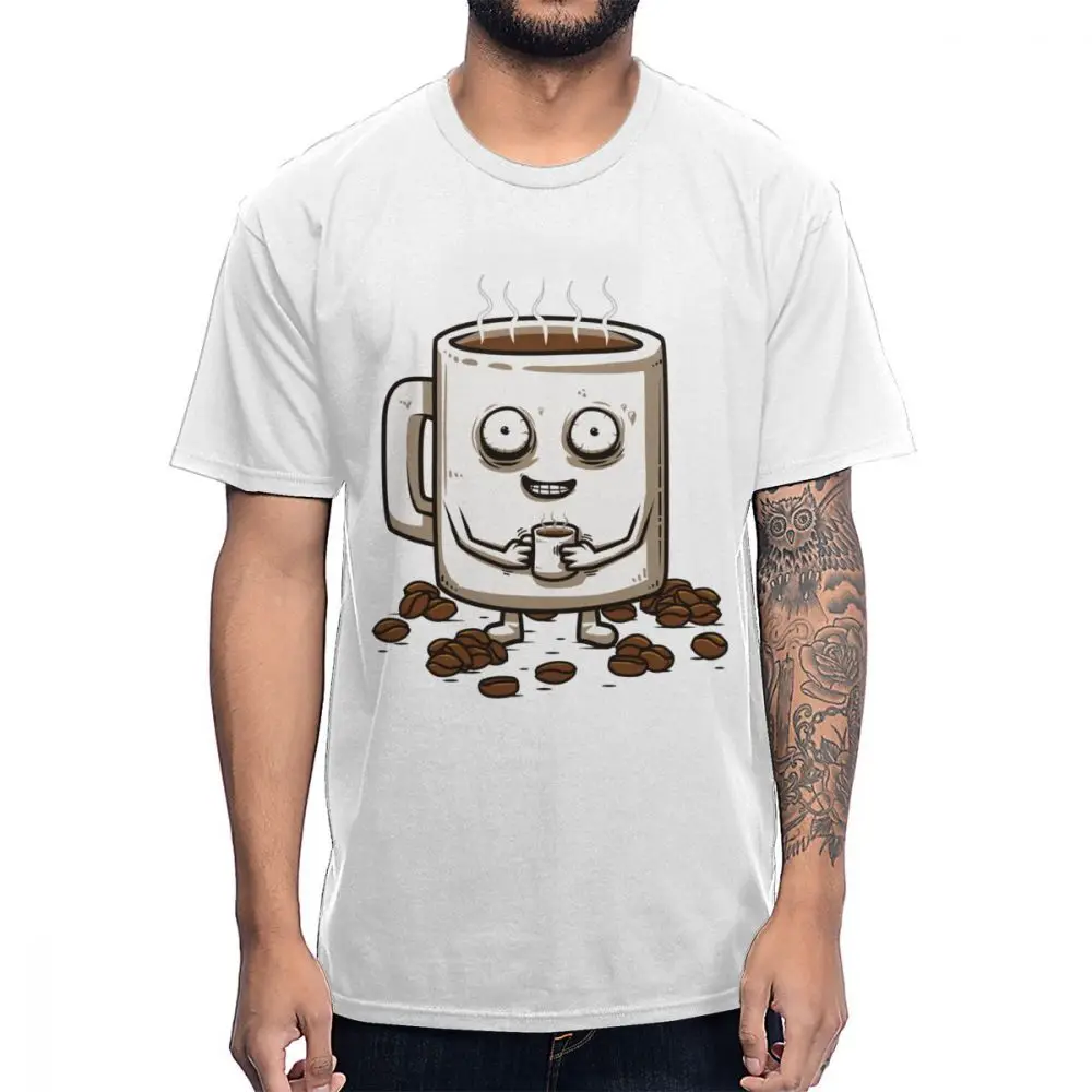 For Man Young Design Coffee Addiction Caffeine Never Tired T Shirt Round Neck Natural Cotton Leisure T-Shirt | Мужская одежда