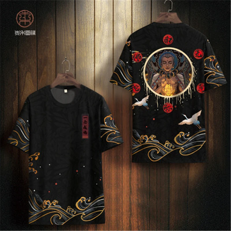 Футболка в китайском стиле с изображением головы Будды и коротким рукавом
Футболка в китайском стиле с изображением головы Будды и коротким рукавом