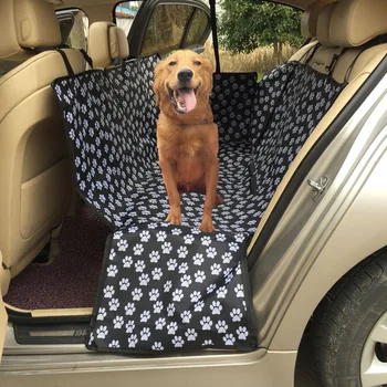 

Hot Wholesale Oxford Footprint Dog Carriers Rear Back Waterproof Pet Dog Car Seat Cover Mats Hammock Protector With Safety Belt