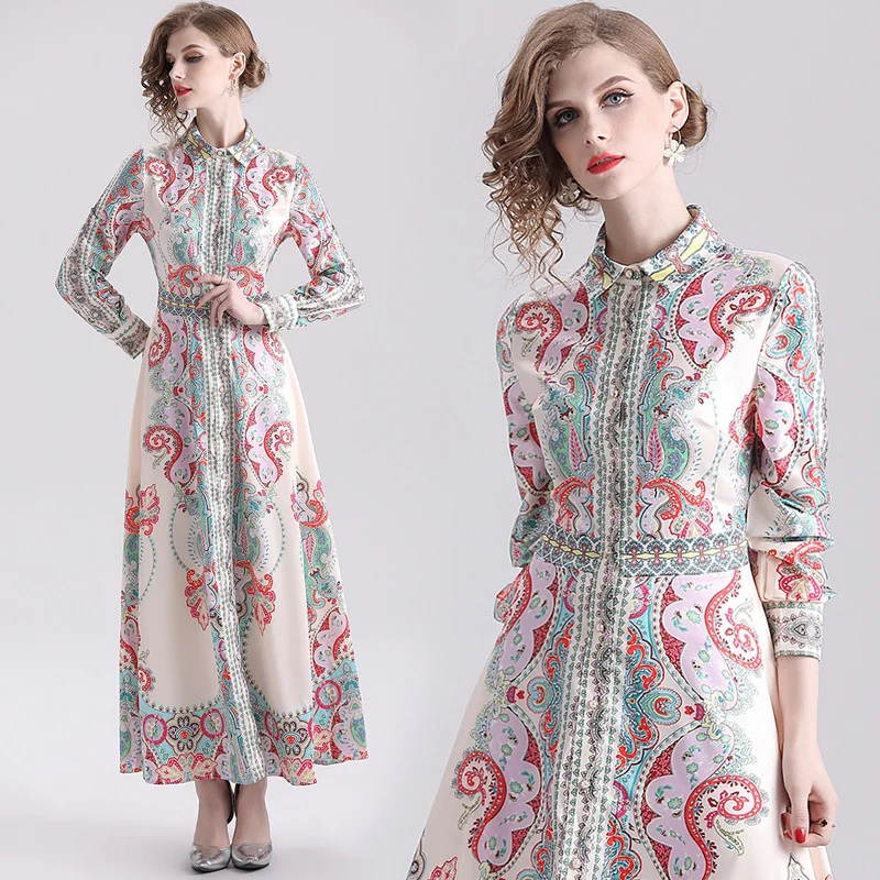 New 2019 Spring Summer Fall Runway Floral Baroque Bohemia Print Collar Long Sleeve Women Ladies Casual A-Line Maxi Shirt Dress
New 2019 Spring Summer Fall Runway Floral Baroque Bohemia Print Collar Long Sleeve Women Ladies Casual A-Line Maxi Shirt Dress