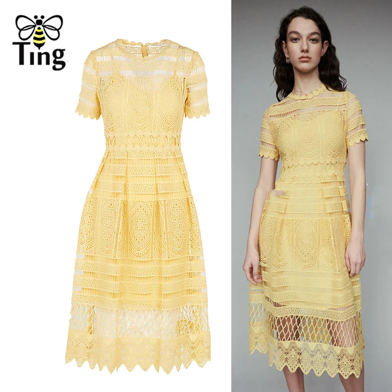 Tingfly Designer Style Lace Midi Dress Vintage Elegant Hollow Out Long Lace Party Dresses Lady Vestidos Summer 
Tingfly Designer Style Lace Midi Dress Vintage Elegant Hollow Out Long Lace Party Dresses Lady Vestidos Summer