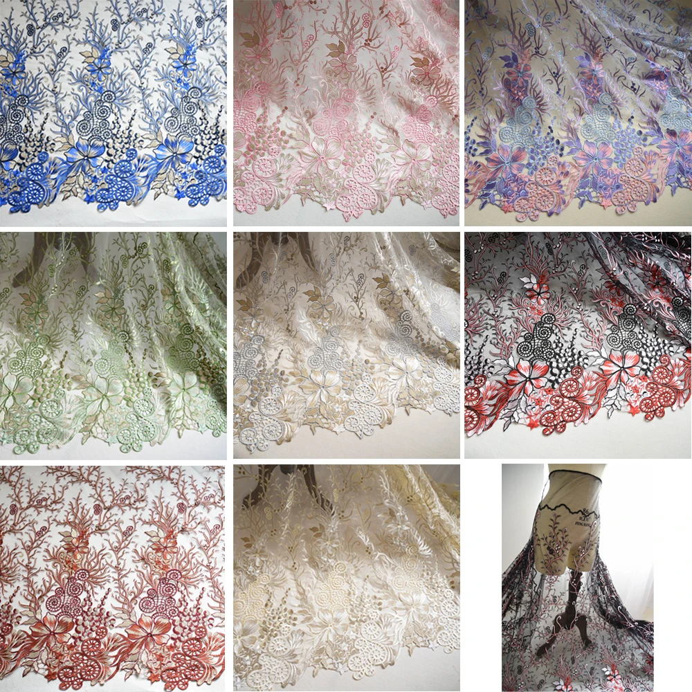 

Tulle Fabric 1 Meter Mesh Embroidered Gauze Lace Bridal Wedding Fashion Dress Skirt Sewing Material 53" Wide L24C32