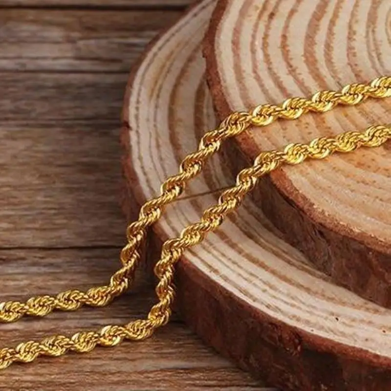 

Real 18K Gold Rope Chain Necklace For Women 16" 18" 20'' 22''GUARANTEED 18KT PURE GOLD 2mm Link Necklace Spring Clasp Female