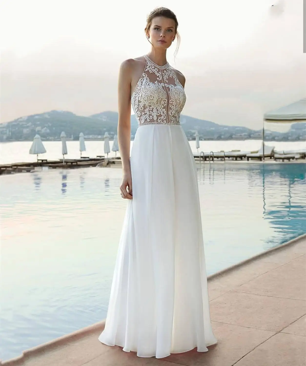 Bohemian Wedding Dress 2021 Halter A-Line Simple Beach Sleeveless Lace Appliques Elegant Chiffon Backless robe de mariee Elegant
Bohemian Wedding Dress 2021 Halter A-Line Simple Beach Sleeveless Lace Appliques Elegant Chiffon Backless robe de mariee Elegant