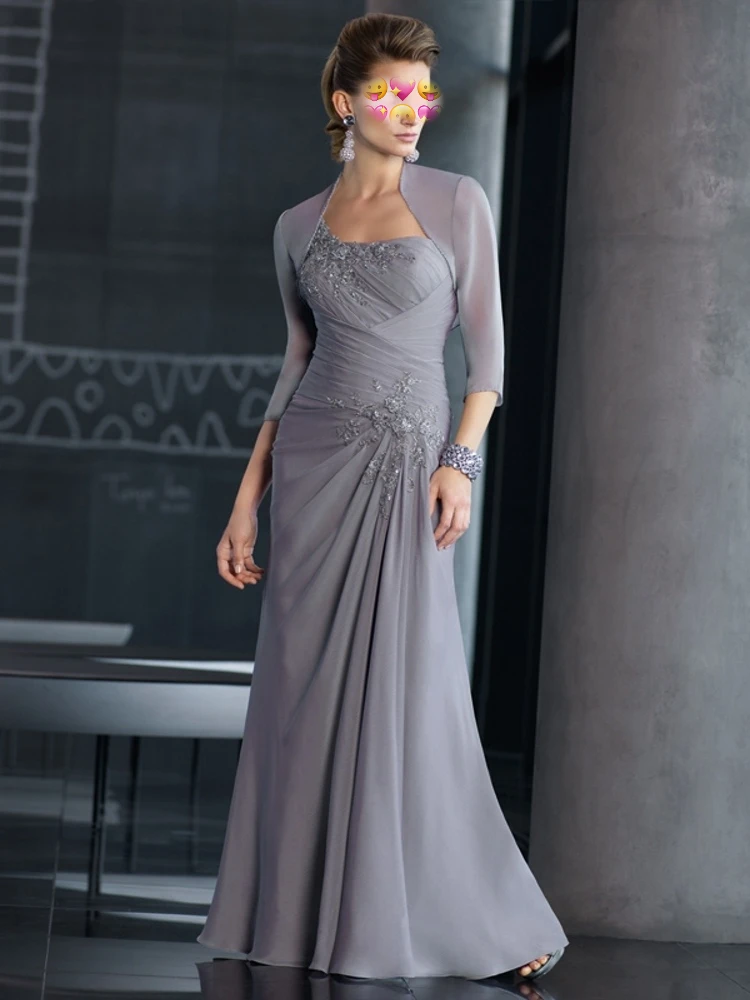 Gray Mother Dresses with Jacket Evening Dresses For Weddings vestido de festa para mae da noiva Dress for Women 3/4 Sleeve
Gray Mother Dresses with Jacket Evening Dresses For Weddings vestido de festa para mae da noiva Dress for Women 3/4 Sleeve