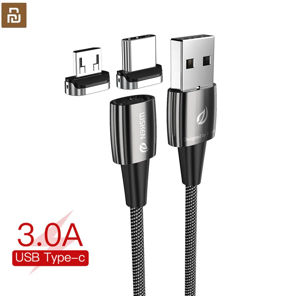 Магнитный кабель Youpin WSKEN 3A Type C Micro USB для быстрой зарядки и передачи данных 1 2 м/2 м