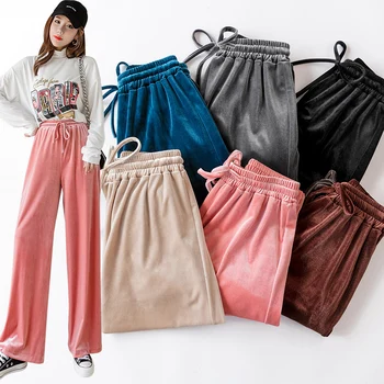 2019 Autumn Winter New High Waist Drape Gold Velvet Wide Leg Pants Female Loose Casual Long Pants Elastic Waist rouser Plus Size
2019 Autumn Winter New High Waist Drape Gold Velvet Wide Leg Pants Female Loose Casual Long Pants Elastic Waist rouser Plus Size
