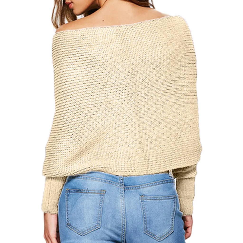 Jaycosin Fashion Casual Simple Lady Long Sleeve Cross Shoulders Cape Sweater Stylish Comfortable Soft Solid Color Blouse