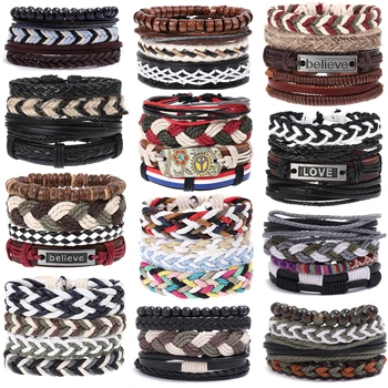 Fashion 3-4pcs/set Bohemian Weave Rope Chain Charm Genuine Leather Men Bracelets For Women Homme Femme Male Jewelry
Fashion 3-4pcs/set Bohemian Weave Rope Chain Charm Genuine Leather Men Bracelets For Women Homme Femme Male Jewelry
