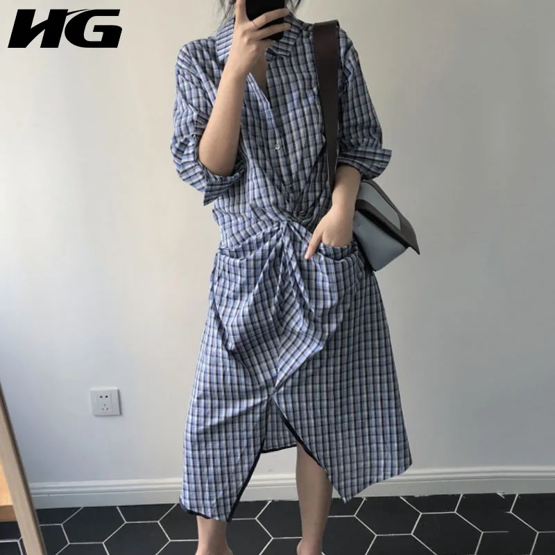 HG Plaid Slit Dress Women Seven Point Sleeve Pleated Irregular Loose Vintage Leisure Elegant 2019 New Autumn Lady Dress ZYQ1910
HG Plaid Slit Dress Women Seven Point Sleeve Pleated Irregular Loose Vintage Leisure Elegant 2019 New Autumn Lady Dress ZYQ1910