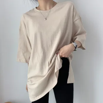 Solid Color Causal Long T-Shirt Women 5 Colors Korean Summer 3/4 Sleeve Round Neck Plain Female Tops White T Shirts Black Tees 
Solid Color Causal Long T-Shirt Women 5 Colors Korean Summer 3/4 Sleeve Round Neck Plain Female Tops White T Shirts Black Tees