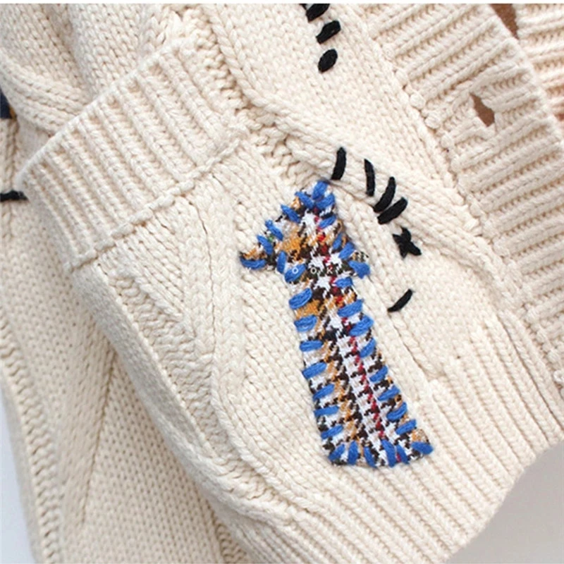 Женский вязаный кардиган с карманами Свободный теплый вышивкой Осень зима 2020| |