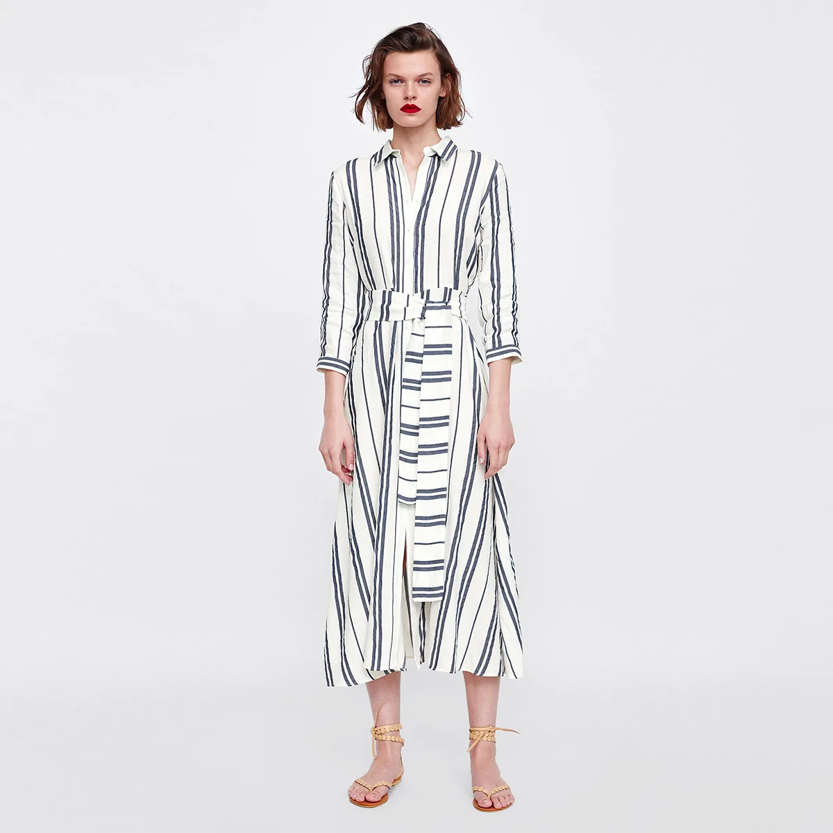 2019 Autumn New Style European And American Minimalist Temperment Commuting Ol Ladies' Stripes Shirt One Piece Long Skirts Custo
2019 Autumn New Style European And American Minimalist Temperment Commuting Ol Ladies' Stripes Shirt One Piece Long Skirts Custo