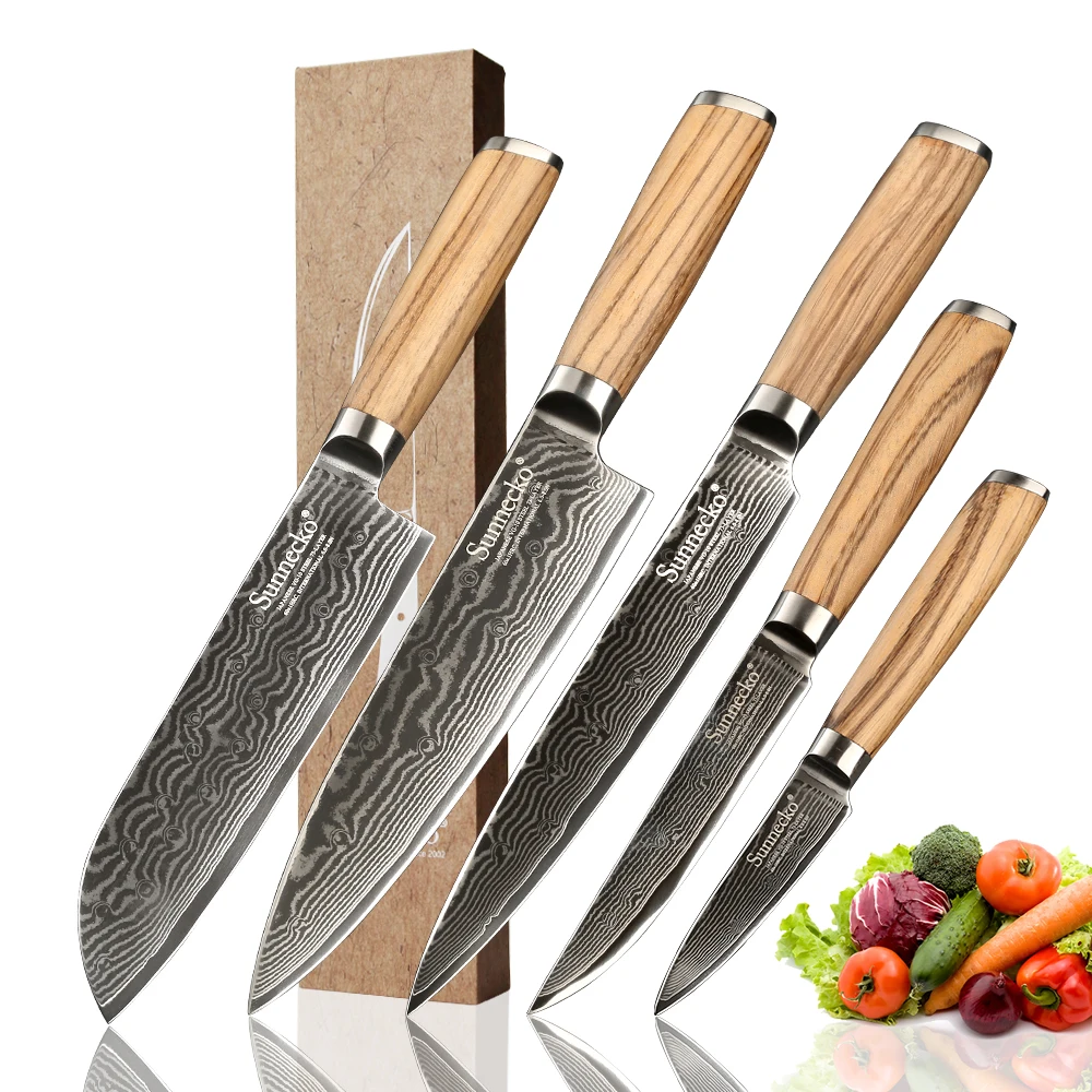 SUNNECKO 5PCS Kitchen Knives Set Chef Utility Santoku Slicer Cutter Knife Japanese VG10 Core Damascus Steel Original Wood Handle
SUNNECKO 5PCS Kitchen Knives Set Chef Utility Santoku Slicer Cutter Knife Japanese VG10 Core Damascus Steel Original Wood Handle