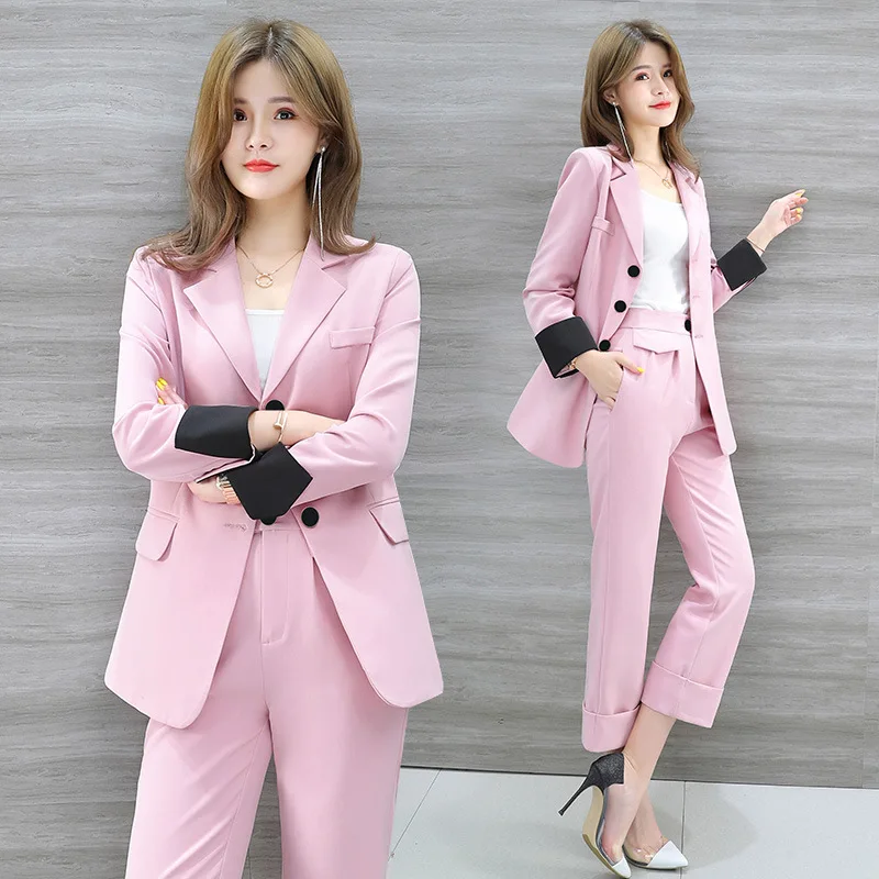 Women's suit 2019 new autumn and winter single-breasted solid color professional wear fashion trousers women's two-piece suit
Women's suit 2019 new autumn and winter single-breasted solid color professional wear fashion trousers women's two-piece suit