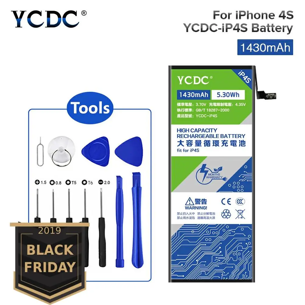 3.7V 1430mAh Battery YCDC For iPhone 4S 4GS iPhone4S Cell Phone High Quality Real capacity Internal Phone Bateria Free Tool
3.7V 1430mAh Battery YCDC For iPhone 4S 4GS iPhone4S Cell Phone High Quality Real capacity Internal Phone Bateria Free Tool
