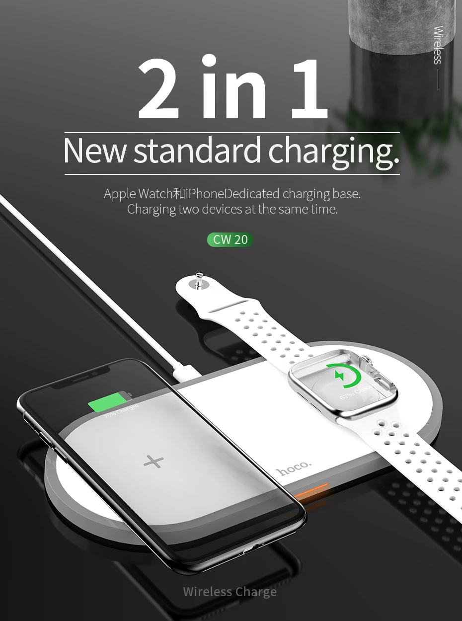 HOCO 2in1 Original Wireless Charger for Apple Watch USB Cable Charger for iPhone 11 HOCO 2in1 Original Wireless Charger for Apple Watch USB Cable Charger for iPhone 11