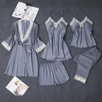 Women Spring Summer New 5PCS Pajamas Set Satin Nighty&Robe Suit Intimate Lingerie Lace Sleepwear Nightgown Silky Kimono Robe
Women Spring Summer New 5PCS Pajamas Set Satin Nighty&Robe Suit Intimate Lingerie Lace Sleepwear Nightgown Silky Kimono Robe