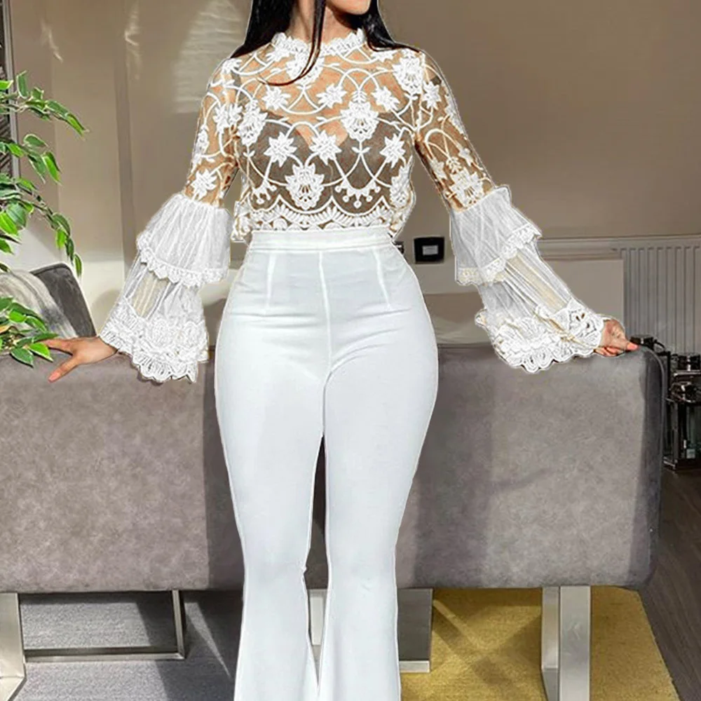 White Embroidered Floral Mesh Blouse Womens Long Ruffled Sleeve Sexy Transparent Lace Shirt Yellow Ruffles Neck Summer Tops
White Embroidered Floral Mesh Blouse Womens Long Ruffled Sleeve Sexy Transparent Lace Shirt Yellow Ruffles Neck Summer Tops