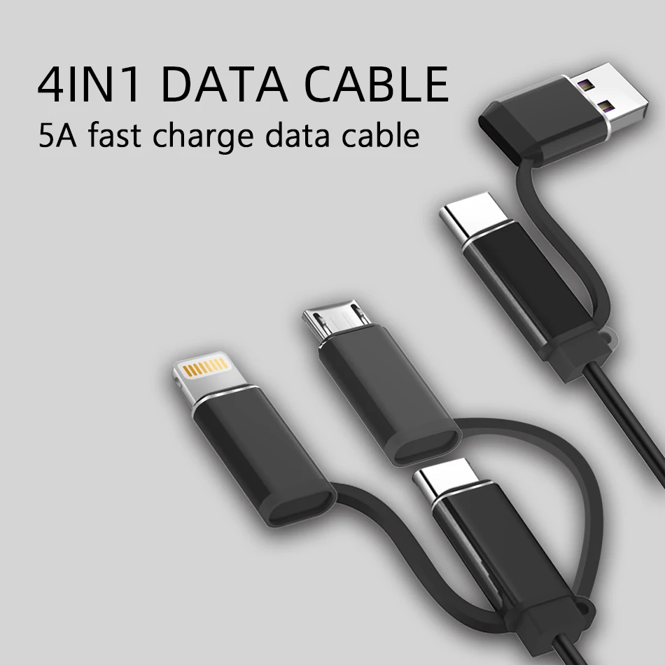 5A 4 in 1 USB Cable for Mobile Phone Micro USB Type C Charger Cable for iPhone XR XS Max X Huawei Fast Data Charging Cord
5A 4 in 1 USB Cable for Mobile Phone Micro USB Type C Charger Cable for iPhone XR XS Max X Huawei Fast Data Charging Cord