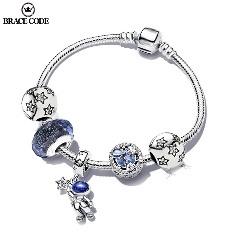 

New Charm Women Beaded Jewelry Gift Silver-plated Snake Bone Chain With Shiny Star Positioning Buckle Bright Starry Sky Bracelet