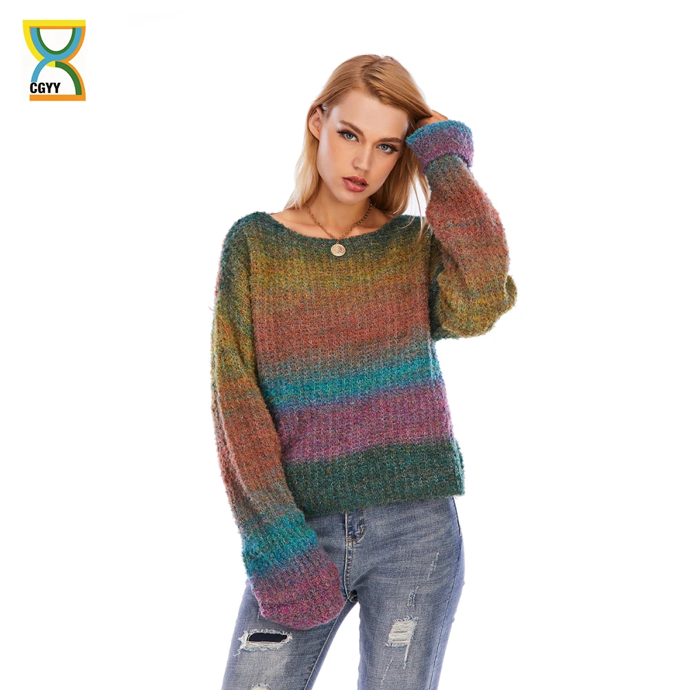CGYY Women's Rainbow Color Striped Loose Causal Long Sleeve O-Neck Breathable Pullover Sweater Soft Female Knit Jumpers Top
CGYY Women's Rainbow Color Striped Loose Causal Long Sleeve O-Neck Breathable Pullover Sweater Soft Female Knit Jumpers Top
