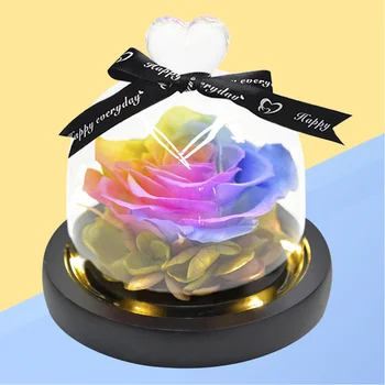 

Glowing Eternal Rose Decor Glass Cover Desktop Adornment Home Ornament Valentine's Day Gift for Women without Battery (Black)