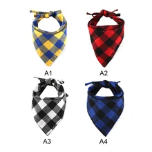 綿かわいい犬バンダナチェック柄三角包帯ビブプリント格子ペットスカーフ首輪広場犬猫アクセサリー(China)