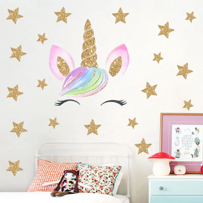 

Cartoon unicorn wall sticker living room bedroom background home decor wall stickers for kids rooms decoracion hogar moderno