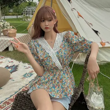 COIGARSAM 4XL Plus Size French Style Floral Print blouse women New Vintage blusas womens tops and blouses Orange Purple 8125
COIGARSAM 4XL Plus Size French Style Floral Print blouse women New Vintage blusas womens tops and blouses Orange Purple 8125