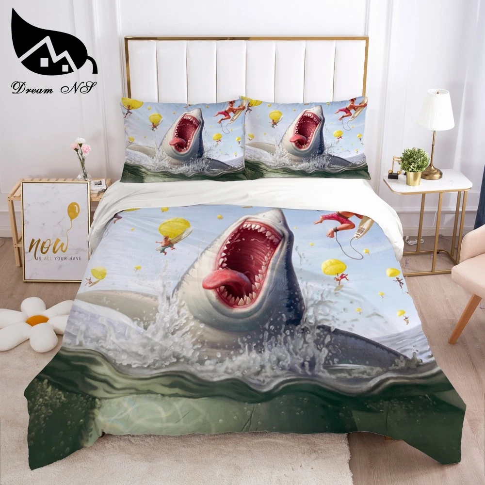 

Dream NS High Precision Print White + Black Shark Dolphin Whale roupa de cama Bedding Home Textiles Set Queen Bedclothes Duvet