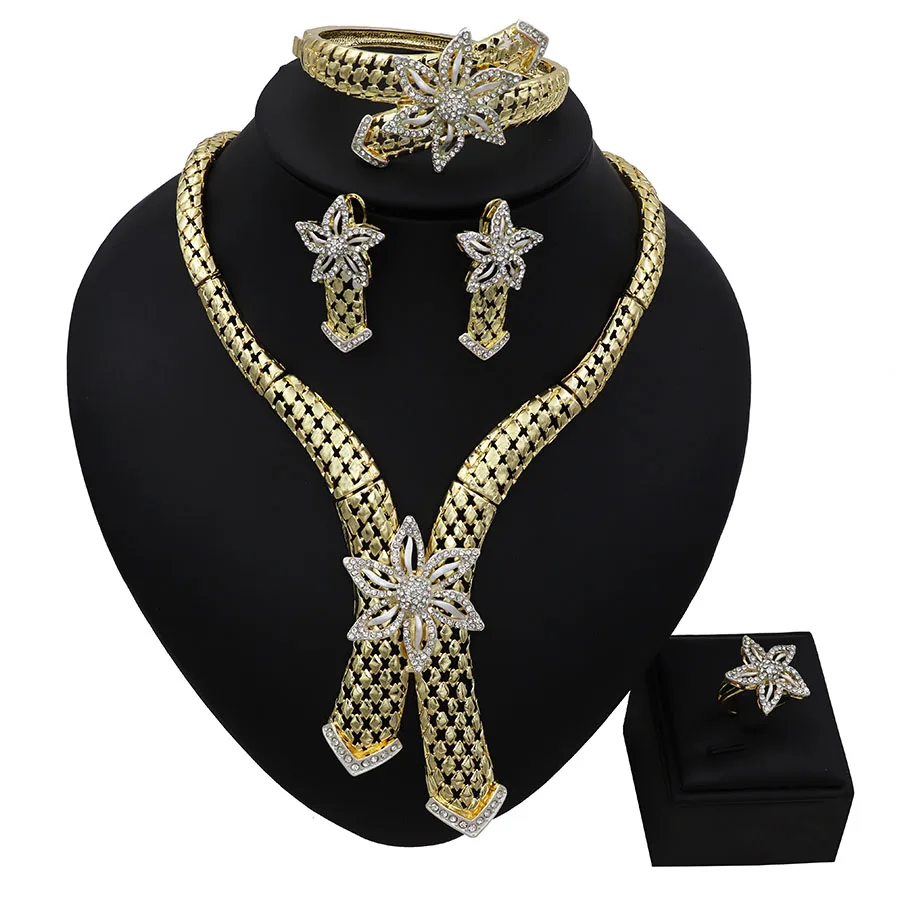 TSROUND Five Leaves Bowknot Necklace Earring Set Dubai Jewelry Set Nigerian African Wedding Bridal Jewellery for Women
TSROUND Five Leaves Bowknot Necklace Earring Set Dubai Jewelry Set Nigerian African Wedding Bridal Jewellery for Women