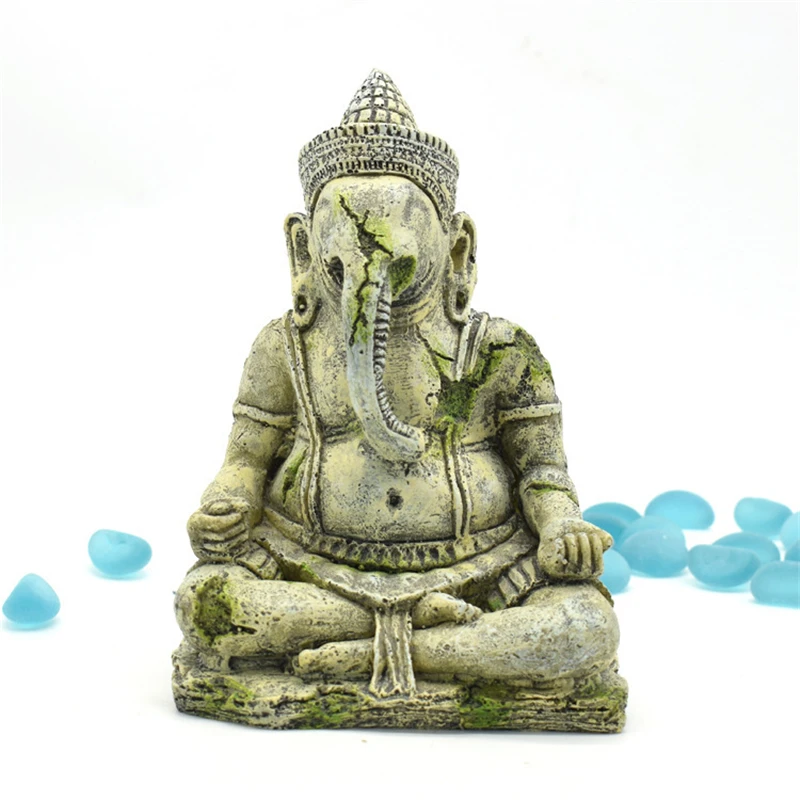 1 Fish Tank Retro Decorations Ganesh Buddha Statue Aquarium Ornaments Landscape Fish Bowl Ancient Buddha Statue Decor Resin