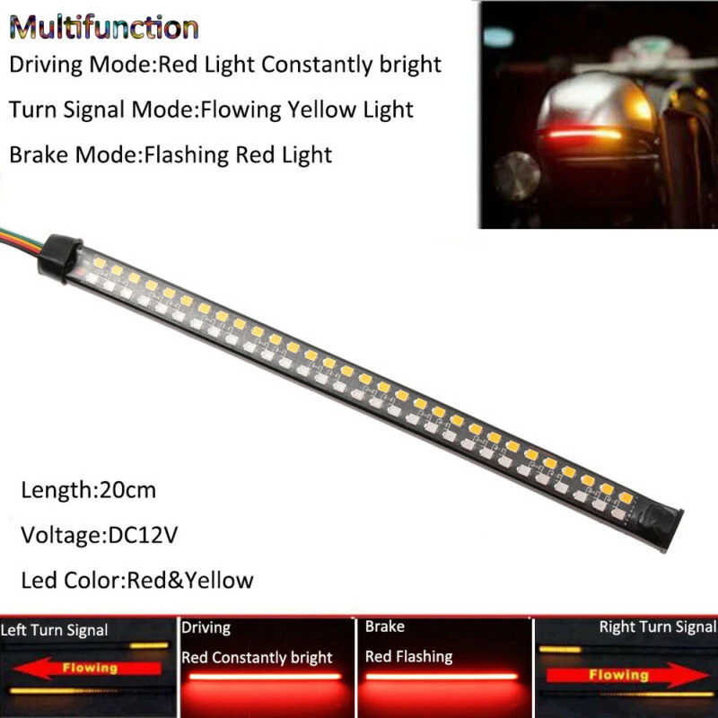 Red/Yellow 20cm Motorcycle Strip Light DRL Flowing Turn Signal Brake Tail Stop Lamp LED Strip Light DC 12V
Red/Yellow 20cm Motorcycle Strip Light DRL Flowing Turn Signal Brake Tail Stop Lamp LED Strip Light DC 12V