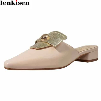 Lenkisen full grain leather small square toe metal decorations mixed cloth med square heels mules lace on gentlewomen pumps L01
Lenkisen full grain leather small square toe metal decorations mixed cloth med square heels mules lace on gentlewomen pumps L01