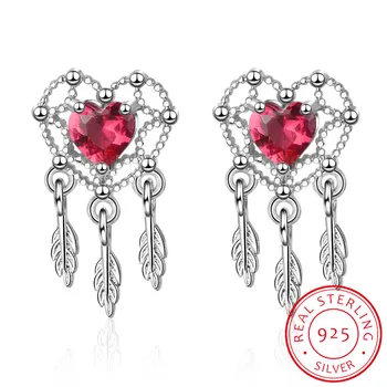 Sweet Red Love Heart 925 Sterling Silver Dream Catcher Earrings For Women Christmas Gift S-E670 
Sweet Red Love Heart 925 Sterling Silver Dream Catcher Earrings For Women Christmas Gift S-E670
