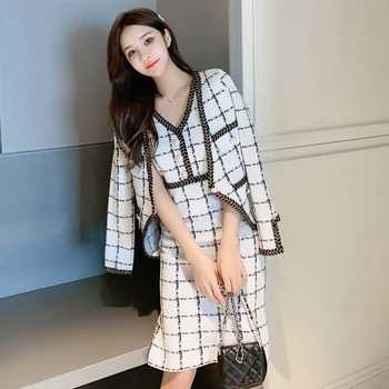 Ladies Knitted Two Piece Set New 2020 Autumn And Winter Sleeveless Plaid Vest Dress +Sweater Coat Women Tracksuit Outfit Suits
Ladies Knitted Two Piece Set New 2020 Autumn And Winter Sleeveless Plaid Vest Dress +Sweater Coat Women Tracksuit Outfit Suits