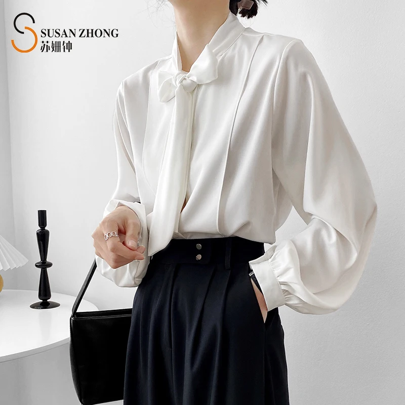 Women Shirts Female Blouses Tops Long Lantern Sleeve Modern Official Bow Collar Solid Poplin Vintage Autumn Spliced Front
Women Shirts Female Blouses Tops Long Lantern Sleeve Modern Official Bow Collar Solid Poplin Vintage Autumn Spliced Front