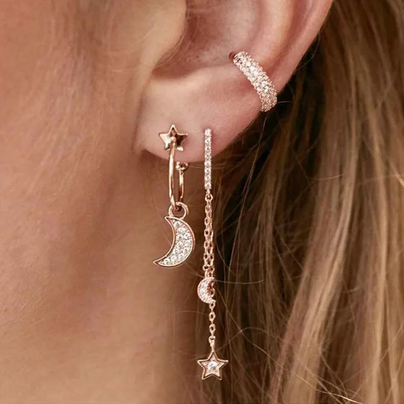 2020 Drop Shipping European and American Jewelry Wholesale Creative Simple Five-pointed Star Moon Earrings and Earrings Set
2020 Drop Shipping European and American Jewelry Wholesale Creative Simple Five-pointed Star Moon Earrings and Earrings Set