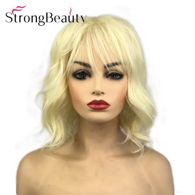 

StrongBeauty Short Wavy Synthetic Women Wigs Natural Medium Length Blonde/Red/Black Hair Capless Wig 6 Colors
