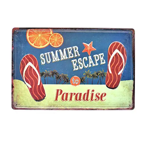 Vintage Retro Metal Tin Sign Summer Escape to Paradise Flip Flop Home Bar Kitchen Wall Decor Sign 12X8Inch
Vintage Retro Metal Tin Sign Summer Escape to Paradise Flip Flop Home Bar Kitchen Wall Decor Sign 12X8Inch