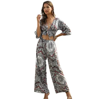 Fashion Women Sexy V Neck Front Tie Up Print Half Sleeve Crop Top Loose Jumpsuit 2020 Summer Casual Boho Wide Legs Jumpsuits
Fashion Women Sexy V Neck Front Tie Up Print Half Sleeve Crop Top Loose Jumpsuit 2020 Summer Casual Boho Wide Legs Jumpsuits