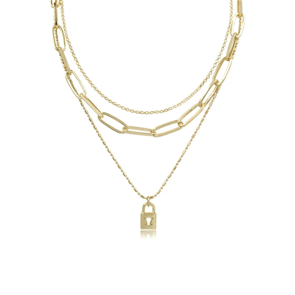 2020 New Fashion 3 in 1 set Separable Layered Necklace Gold Color 3 Type Chain with 1 Lock Pendant Necklace for Trendy Women
2020 New Fashion 3 in 1 set Separable Layered Necklace Gold Color 3 Type Chain with 1 Lock Pendant Necklace for Trendy Women