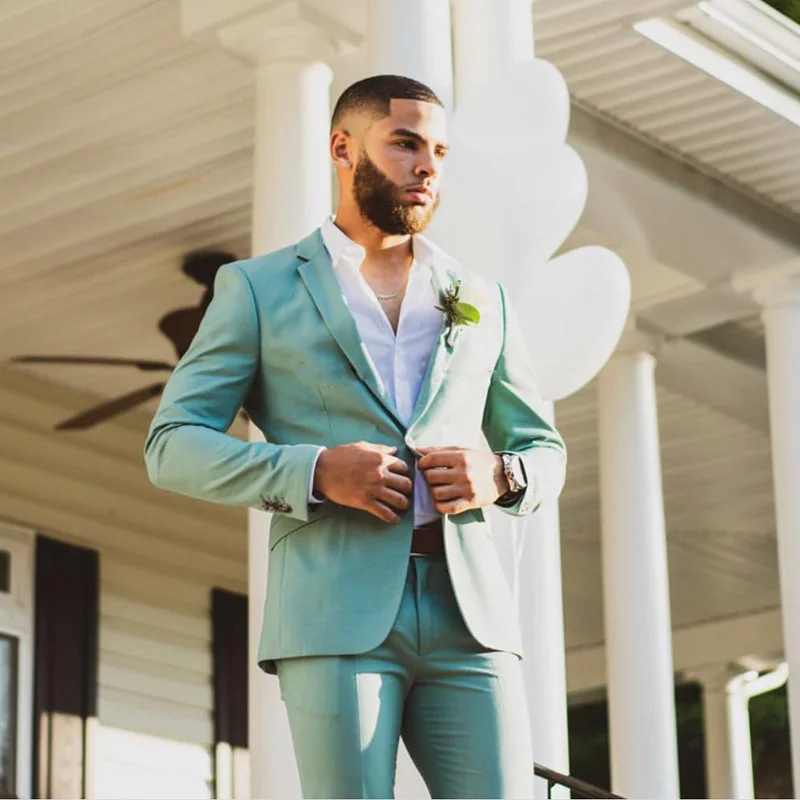 

Mint Green Mens Suits One Button Groomsmen Wedding Tuxedos Notched Lapel Groom Suit With Jacket And Pants Cheap Prom Blazers