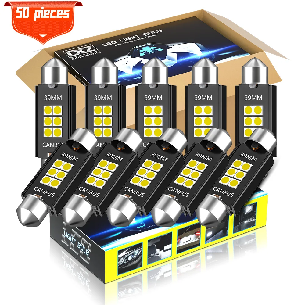 DXZ 50 шт в наборе с can-bus Festoon-39MM C5W C10W светодиодный лампы 3030 6SMD салона Карта Купол