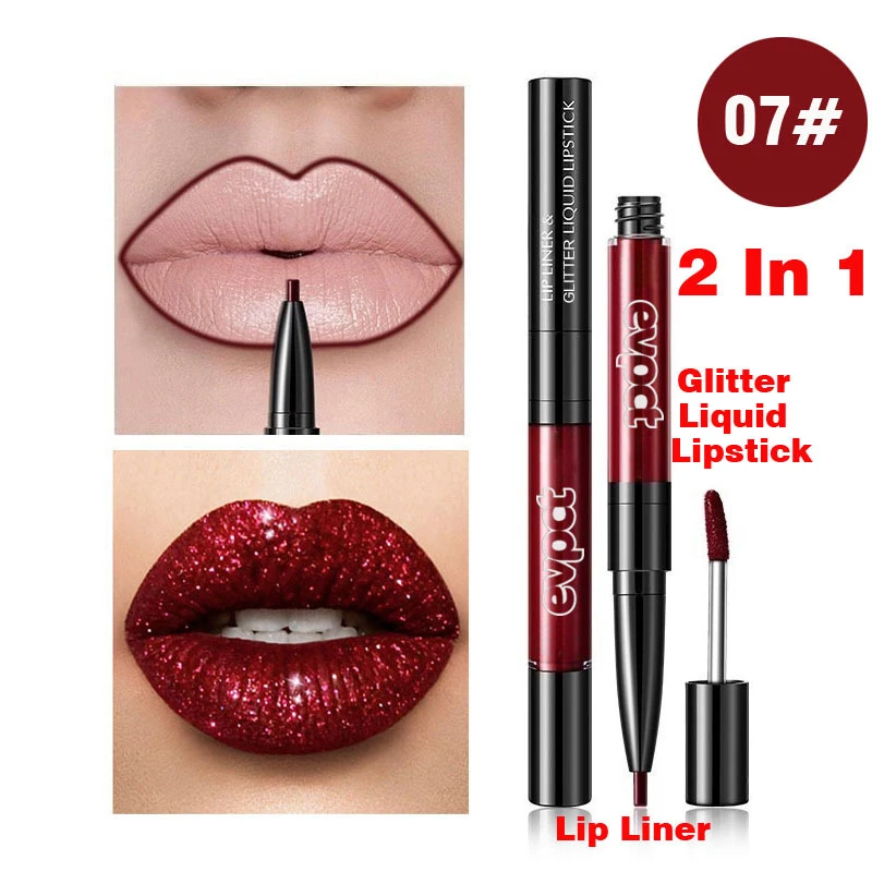 Double-headed Lip Gloss Lip Liner Pencil Diamond Glitter Lipstick Long-lasting Non-stick Cup  Lip Makeup 2 In 1 Cosmetics TSLM1 Double-headed Lip Gloss Lip Liner Pencil Diamond Glitter Lipstick Long-lasting Non-stick Cup  Lip Makeup 2 In 1 Cosmetics TSLM1