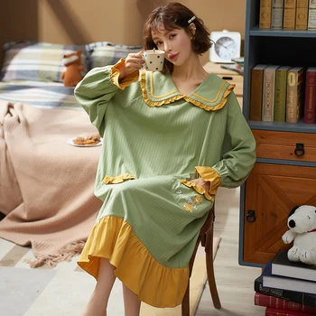 Home Style Young Girl Cute Cotton Nightdress Knee-Length autumn long Sleeve Sling Women Sleepwear Dress Slash Neck Nightshirt
Home Style Young Girl Cute Cotton Nightdress Knee-Length autumn long Sleeve Sling Women Sleepwear Dress Slash Neck Nightshirt