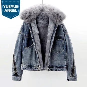 Winter Fashion Women Rabbit Fur Lining Warm Jacket Real Fox Fur Collar Denim Jacket Casual Parka Female Overcoat Jeans Coat
Winter Fashion Women Rabbit Fur Lining Warm Jacket Real Fox Fur Collar Denim Jacket Casual Parka Female Overcoat Jeans Coat