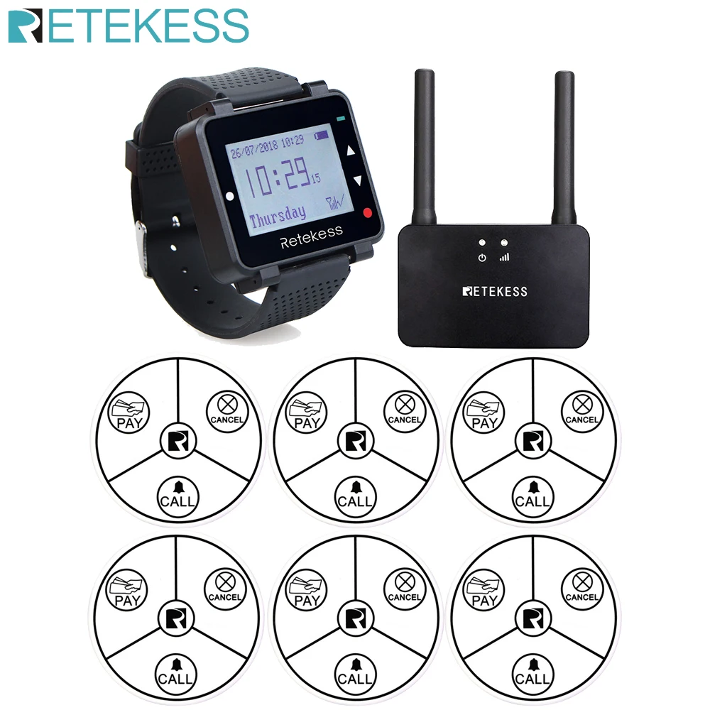 Retekess Restaurant Pager Wireless Calling System Watch Receiver+6 Self-Powered Buttons+Signal Amplifier Cafe Restaurant Office
Retekess Restaurant Pager Wireless Calling System Watch Receiver+6 Self-Powered Buttons+Signal Amplifier Cafe Restaurant Office