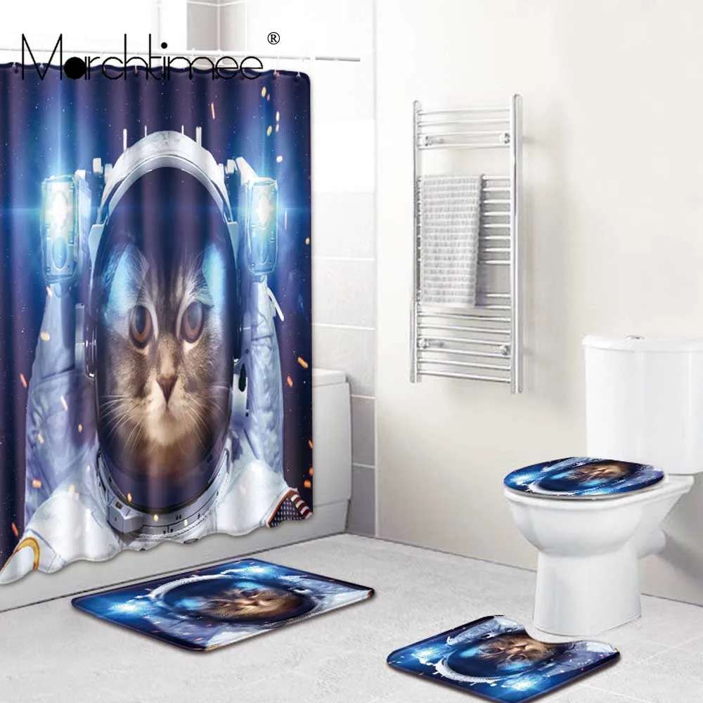 Waterproof Bathroom Curtain Colorful Cat Print Bath Curtains 3D Fabric Aerospace Cat Shower Curtain Toilet Cover No Slip Mat Set
Waterproof Bathroom Curtain Colorful Cat Print Bath Curtains 3D Fabric Aerospace Cat Shower Curtain Toilet Cover No Slip Mat Set